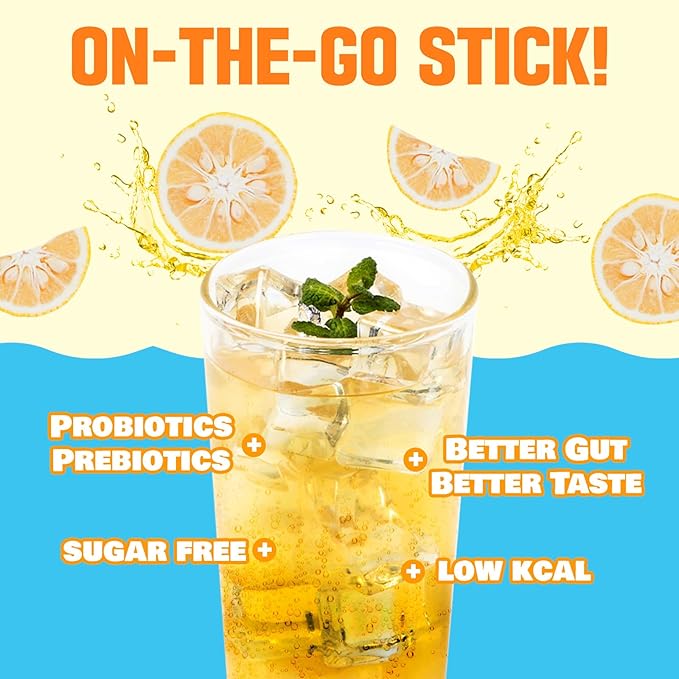 TEAZEN Citron Kombucha Tea, Hydration Drink Mix, Sugar Free, Live Probiotics & Prebiotics, 10 Sticks, 1.76oz