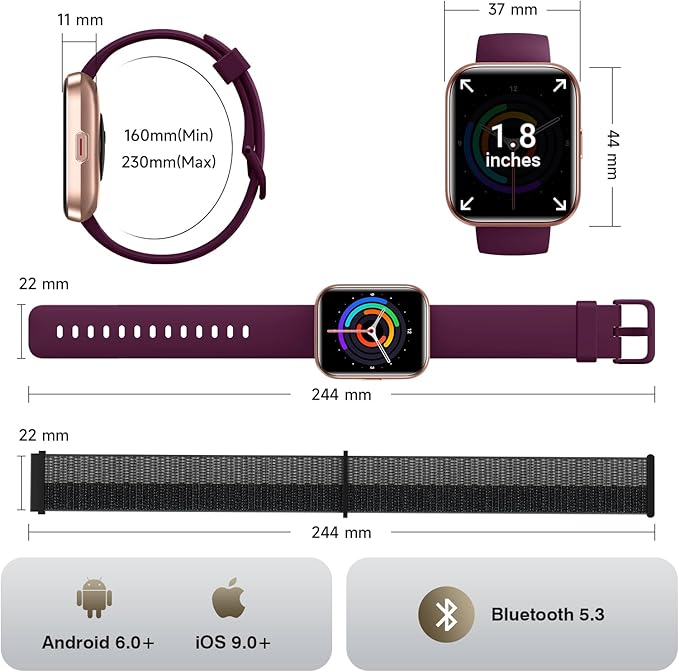 Smart Watches for Women Men Android & iPhone, Alexa Built-in, 1.8" Smart Watch(Answer/Make Calls ,2 Bands Included) 24/7 SpO2 Sleep Heart Rate Monitor,3ATM Waterproof,Fitness Tracker with 120+ Sport