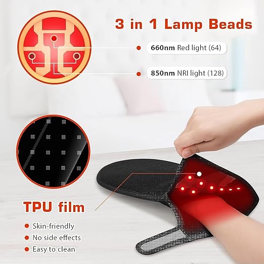 Red Light Therapy Device for Hands, Infrared-Light-Therapy-Gloves Finger Wrist, Led Near Infrared Carpal Tunnel