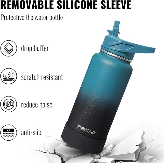 64oz Insulated Water Bottle with Straw, Half Gallon Stainless Steel Vacuum Water Jug, Large Thermal Water Bottle Flask with Leakproof 3 Lids for Travel, Camping, Gym Sports Sage