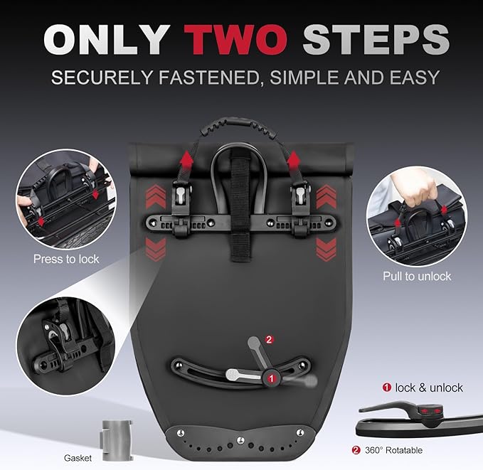 Hycline Waterproof Bike Panniers Bag: Bicycle Rear Rack Bags 28L Large Capacity with Dual Carrying Handle and Shoulder Strap for Commuting Cycling Traveling Touring Shopping - 1PC