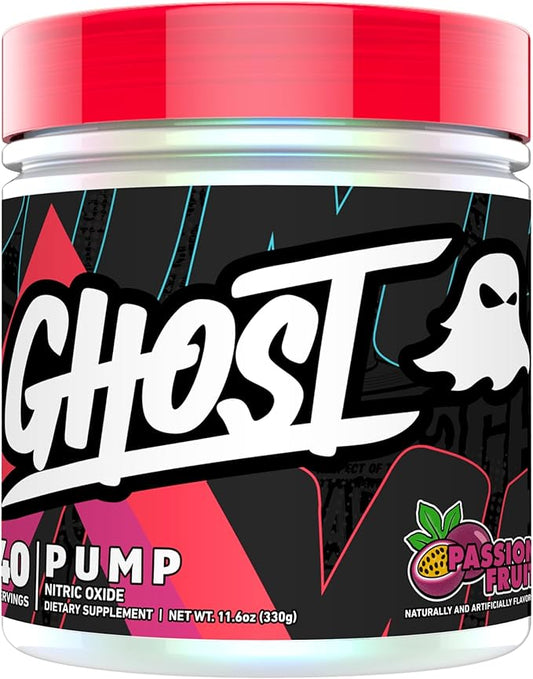 GHOST Pump Nitric Oxide Powder, Passionfruit - 40 Servings - Sugar & Stim-Free Pre-Workout Supplements - L-Citrulline, Arginine Nitrate & L-Glutathione - Soy & Gluten-Free, Vegan