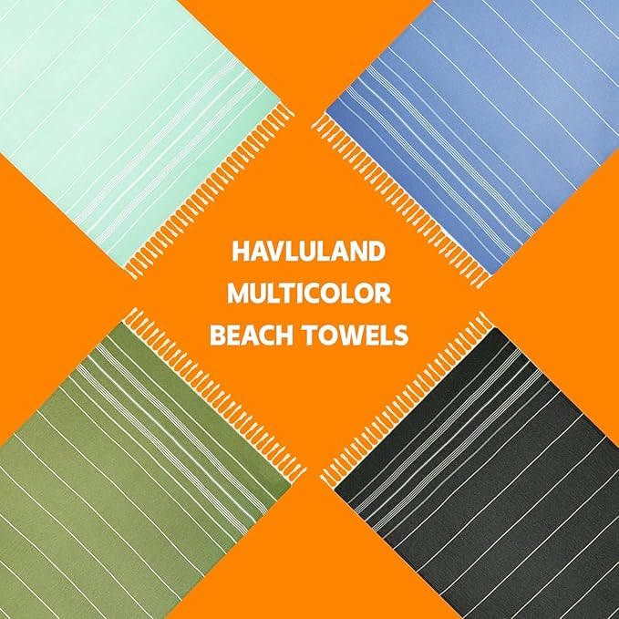 HAVLULAND Turkish Beach Towels Oversized -100% Turkish Cotton Super Soft Lightweight - Absorbent and Quick Drying Bath Towel - Sand Free Beach Towel - Turkish Towels for Adults (Olive Green, 6 Pack)