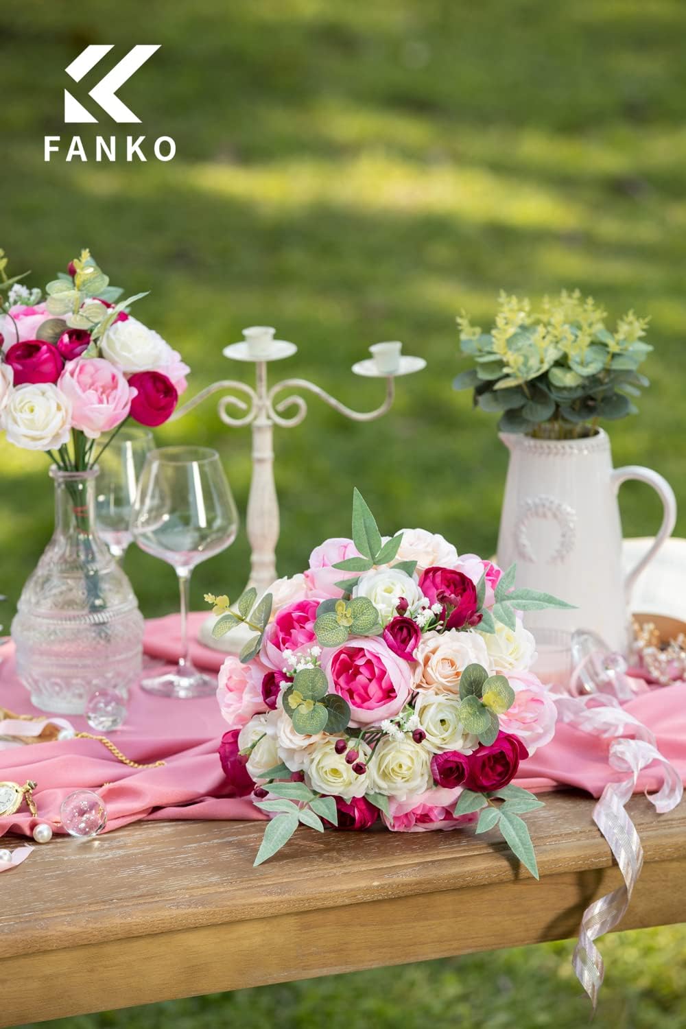 FANKO Rose Artificial Flowers Combo for DIY, Fake Rose Artificial Silk Flowers with Greenery, Real Looking Artificial Faux Flowers for Wedding, Table Decoration, Centerpieces, Party, Home Décor