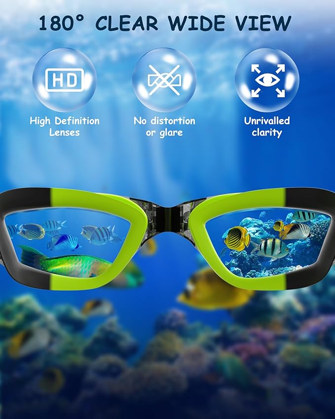 Kids Swim Goggles, Swimming Goggles for Kids Toddlers 3-14 with Swim Cap, Nose Clip, Nose Bridge, Ear Plugs