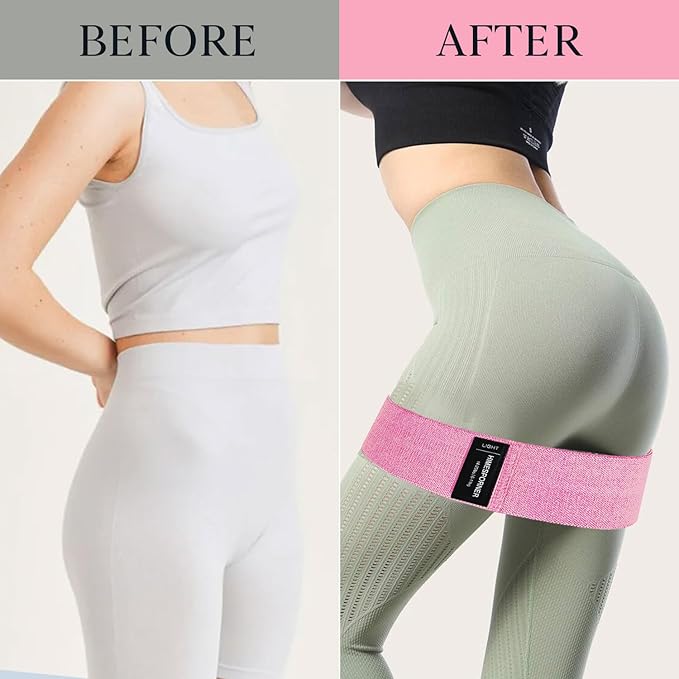 Wide Fabric Resistance Bands for Working Out, 3 Level Non-Slip Exercise Booty Bands for Women & Men Leg and Glutes with Hair Ties and Tape Measure - for Home Gym Workout, Yoga, Pilates