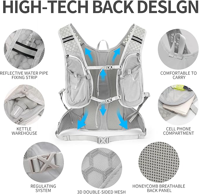 Hydration Pack Backpack, Lightweight Water Backpack with 2L Leakproof Hydration Bladder Daypack for Men Women,Running Hydration Vest for Outdoor Trail