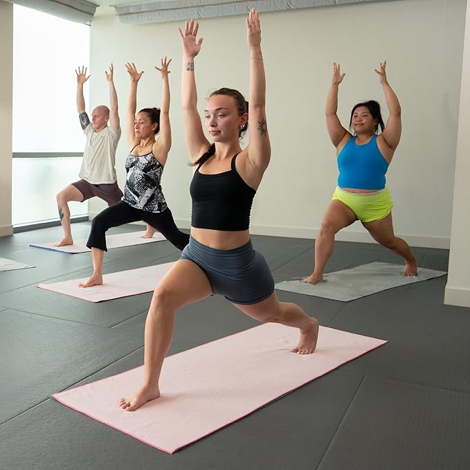 S&T INC. Yoga Mat Towel with Non-Slip Grip, Enhanced Silicone Grip, Soft and Absorbent for Gym, Pilates, and Hot Yoga Mat, 1 Pack, 24 inches x 72 inches, 340GSM, Grey