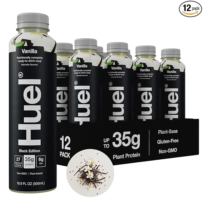 Huel Black Edition Ready-to-Drink | Vanilla Meal Replacement Shake | 35g High Protein Drink | 27 Vitamins & Minerals, Vegan, Gluten Free | Plant Based | High Fiber, Low Sugar | 16.9 Fl Oz, 12 Pack