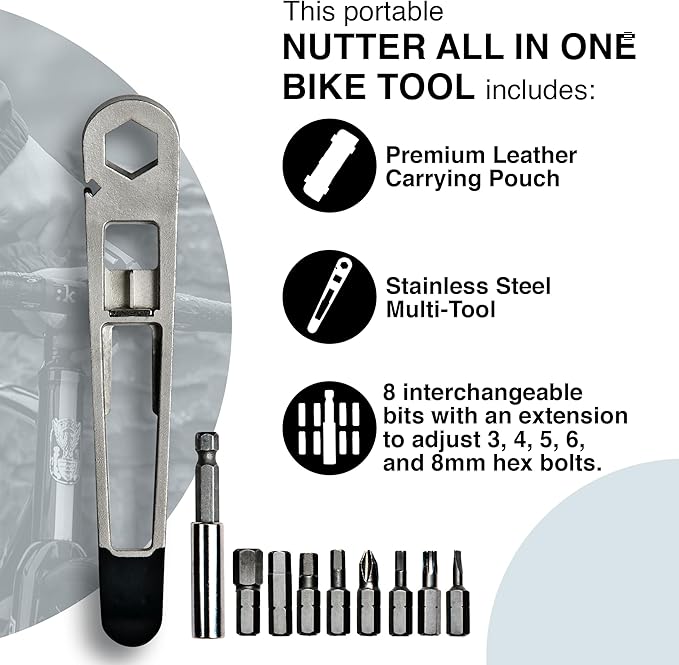 FULL WINDSOR -The Nutter Bicycle Multi Tool–Portable Cycling Repair Kit for MTB, Road & Dirt Bikes – Includes Spanner, Magnetic Bit, Tire Levers & Bottle Opener–Compact Black Case for On-the-Go Fixes