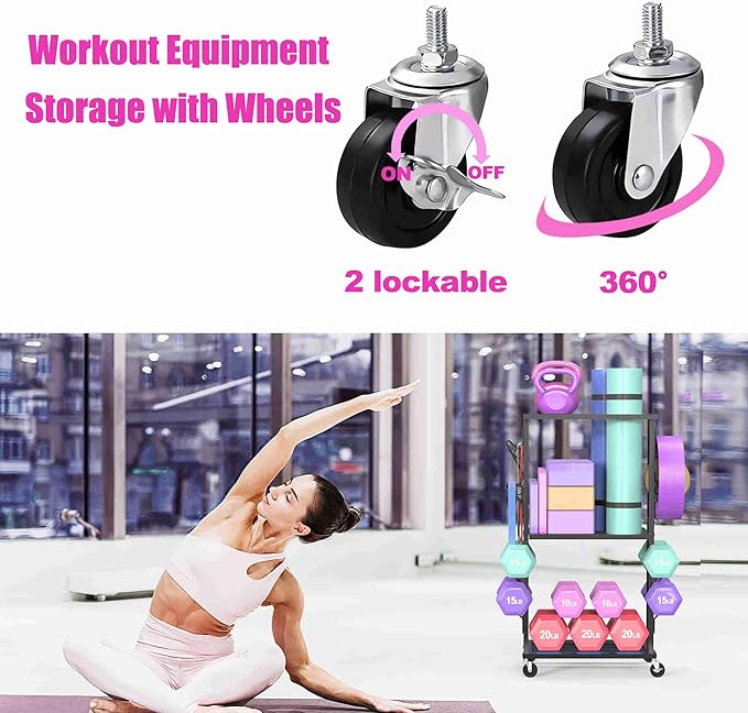 Dumbbell Rack Weight Rack for Home Gym Yoga Mat Storage Workout Equipment Organizer with Wheels
