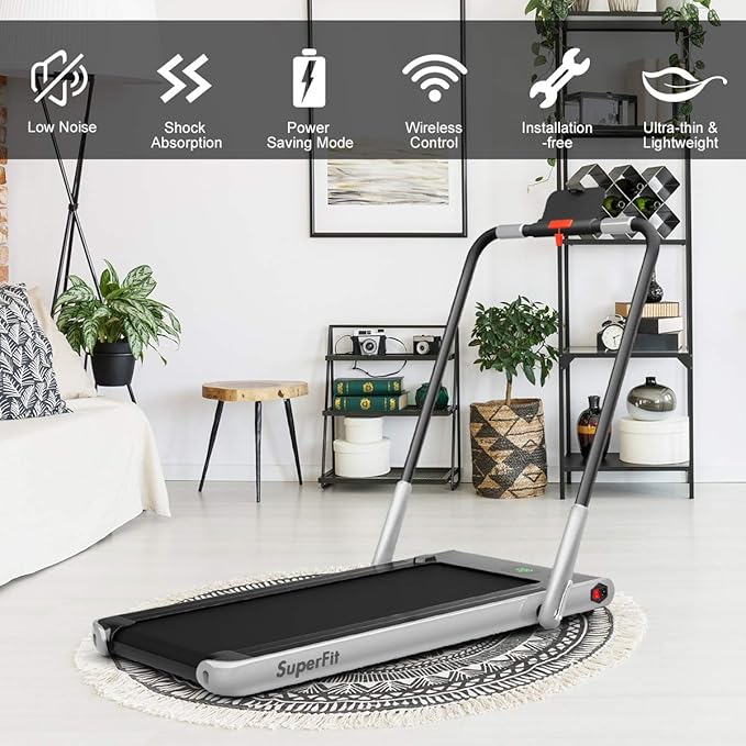 GYMAX Walking Pad, 2 in 1 Free Installation Under Desk Treadmill with Smart App, Remote Control & LED Display, 2.25HP Foldable Portable Compact Running Machine for Small Spaces Home Office
