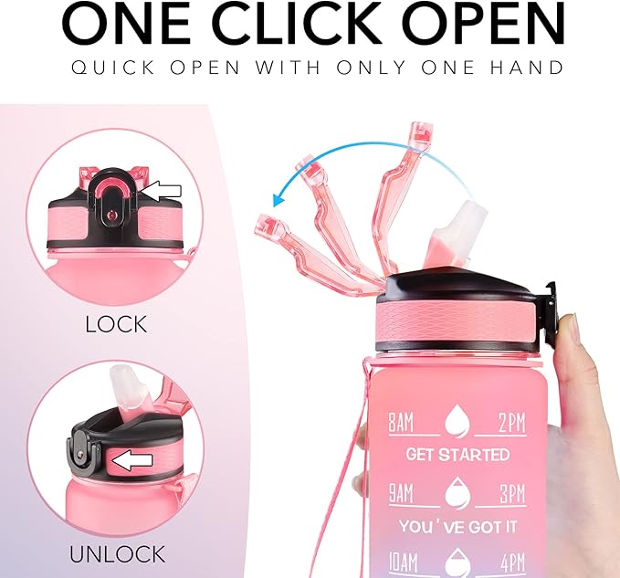 Hyeta 32 oz Water Bottles with Times to Drink and Straw, Motivational Water Bottle with Time Marker, Leakproof, Drinking Sports Water Bottle for Fitness, Gym and Outdoor