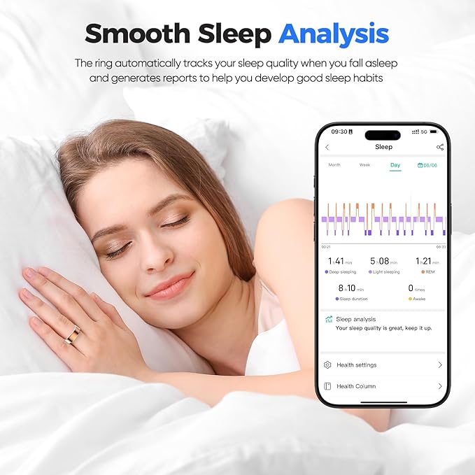 Smart Health Ring for Women & Men Fitness Tracker with Heart Rate, Blood Pressure,Blood Oxygen,Step Counting, Sleep Monitoring,IP68 Waterproof for iPhone and Android, No Subscription Fee (Black, 8)
