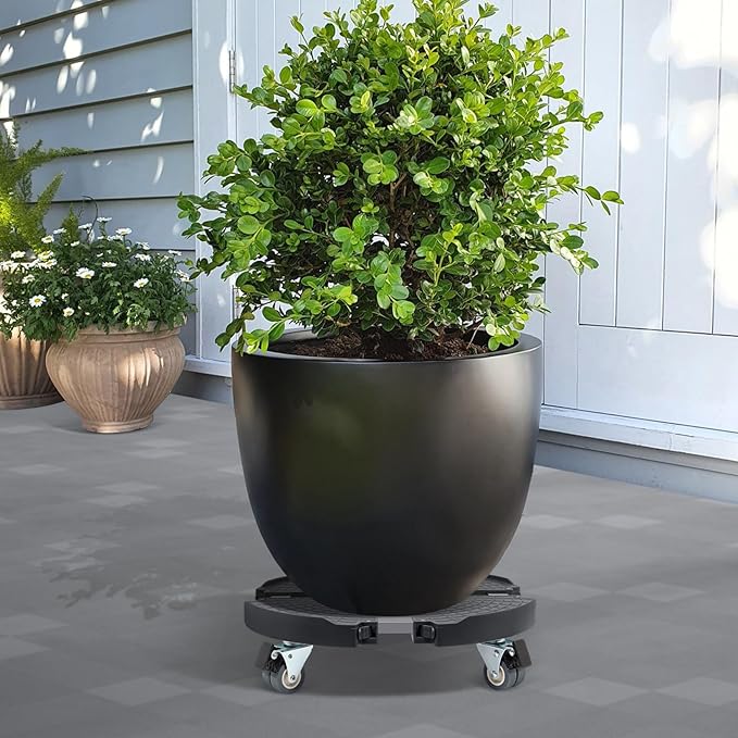 W B D WEIBIDA 2 Pack Plant Caddies with Wheels Heavy Duty 440 lbs Capacity, Rolling Plant Stand for Large Planter and Pots Indoor Outdoor, Garden Round Dolly with Lockable Casters