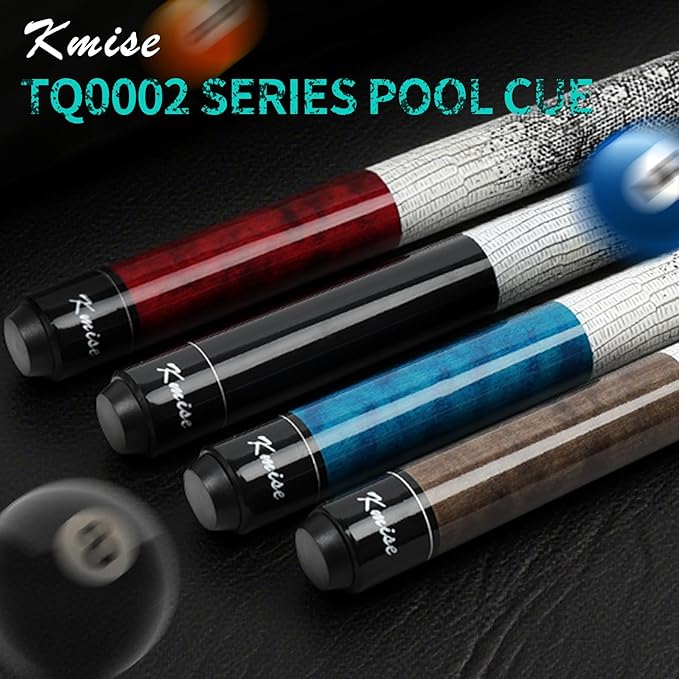 Kmise Professional Low-Deflection Pool Cue Stick, 58'' Canadian Hard Maple Wood Billiard Cue, 13mm Leather Tip, 3D Anti-Slip Grip, Precision Control for Adults/Beginners/Pros