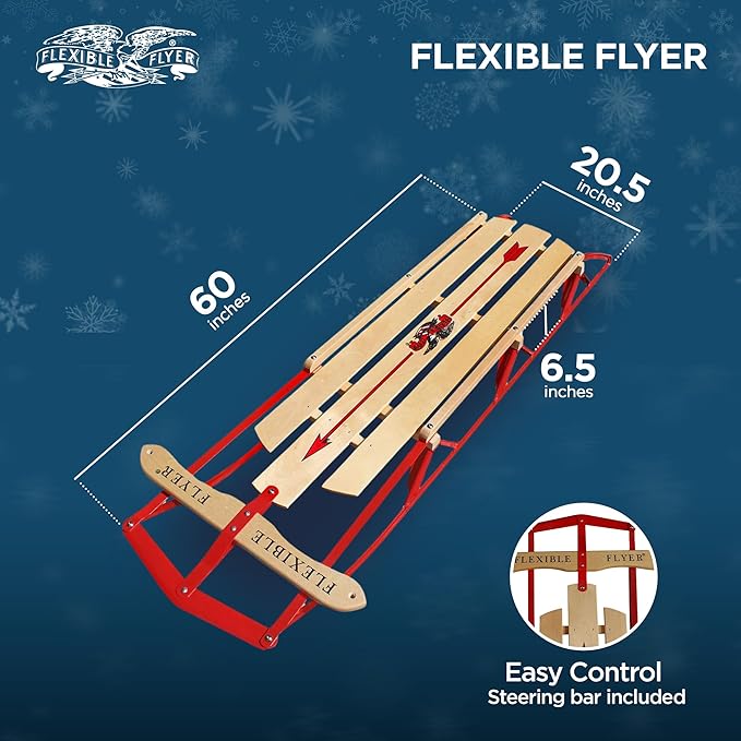Flexible Flyer Metal Runner Sled. Steel & Wood Steering Snow Slider