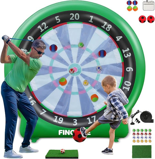 Inflatable 6ft Giant Dartboard, Golf Darts Kick Darts, Soccer & Throw Darts Game with Pump, 2 Kickball, 4 Throw Balls, 20 Golf Balls, Chipping Mat, Giant Dart Board Target Yard Games