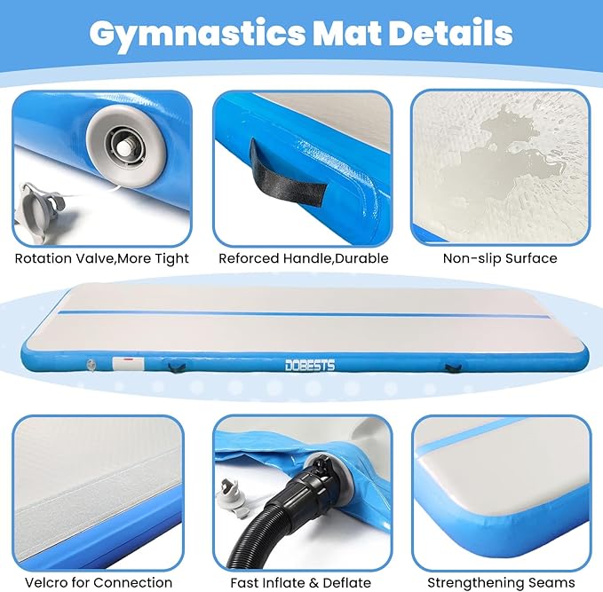 DOBESTS Inflatable Air Gymnastics Mat Tumbling Mat Tumble Track Gymnastics Training for Kids Home 6.6 feet 10 feet 13feet 16feet 20feet 4/8inch Thick for Cheerleading Dance Yoga Cheer Water With Pump