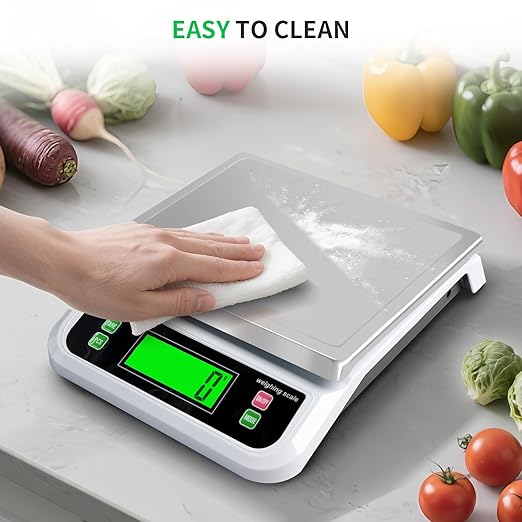 Large Digital Kitchen Scale 40kg/88lbs Commercial Food Scale with Tare and PCS Funtion for Parts and Coins LCD Display Stainless Steel Baking Scale for Cooking, Adapter Included (White, 40kg)