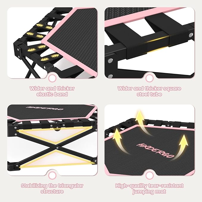 Foldable Mini Trampoline, Rebounder Trampoline with Adjustable Foam Handle, Fitness Trampoline for Indoor, Outdoor, Home Gym, Max Load 460 lbs