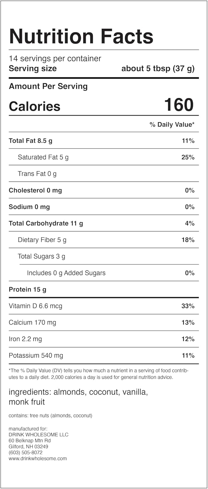 drink wholesome Vegan Unflavored Almond Protein Powder | for Sensitive Stomachs | Additive & Dairy Free | No Artificial Sweeteners | No Bloating, Farts or Gas | No Constipation or Diarrhea