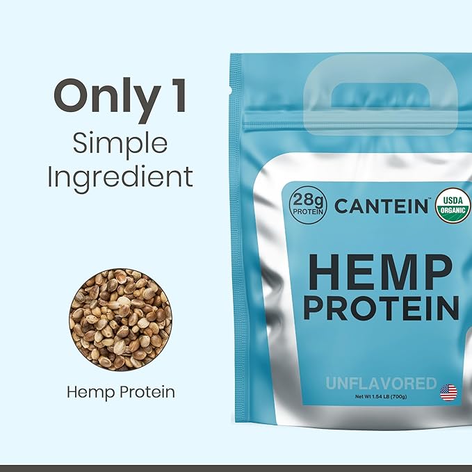 Organic Hemp Protein, Vegan Protein Powder, Clean Plant Based Protein Powder, Non Dairy Protein, Lactose Free Natural Protein, Gluten Free- 20 Servings, Unflavored