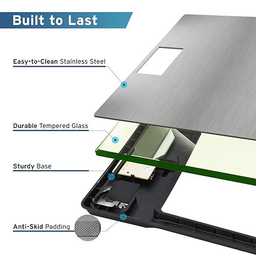 Etekcity Stainless Steel Digital Body Weight Bathroom Scale Step-On Technology Large Blue LCD Backlight Display, 400 Pounds , Grey, 12x12 Inch (Pack of 1)