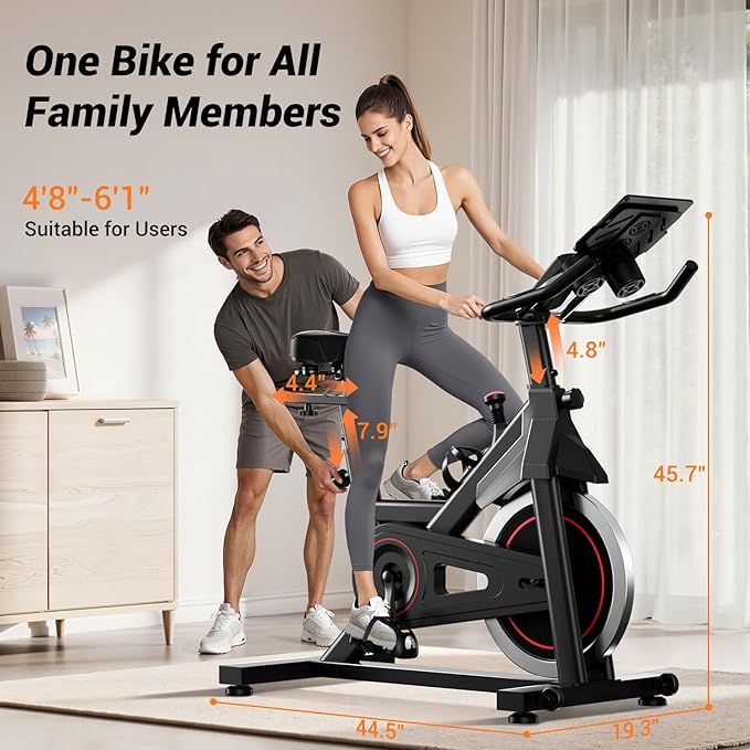 CURSOR FITNESS Exercise Bike, Stationary Bikes for Home, 300 LBS Capacity, Workout Bike with Silent Belt Drive, Indoor Cycling Bike with Extra Comfort Seat/IPad Mount/3 Bottle Holders