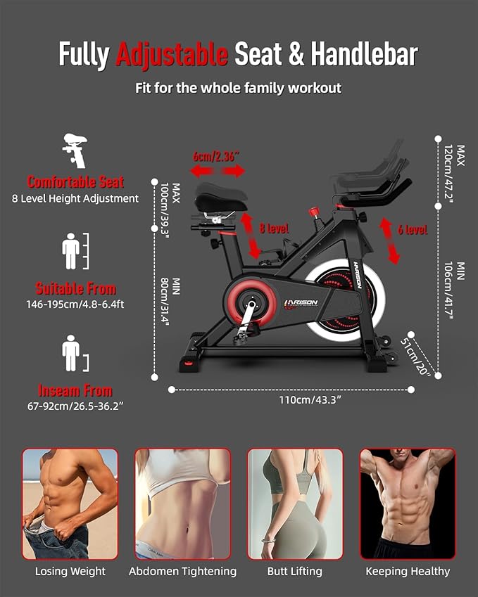 HARISON Semi-Commercial Exercise Bike 400 lbs Capacity, Magnetic Stationary Bikes for Home Gym with Bluetooth & Tablet Holder & Comfortable Seat Cushion