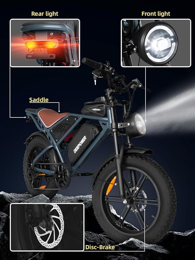 Electric Bike for Adults,1500w Peak Motor Ebike,Max 93Miles 30MPH.48V20AH/35AH/60AH Battery,20" Electric Commuter Bikewith 7-Speed and FrontSuspension,Adults Electric Bike for Mountains, Snow, Sand