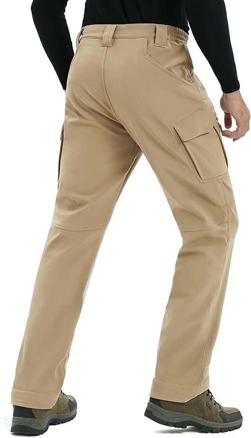 TACVASEN Men's Winter Pants 9 Pockets Fleece Snow Hiking Pants Water-Resistant Warm Softshell Thick Tactical Pants