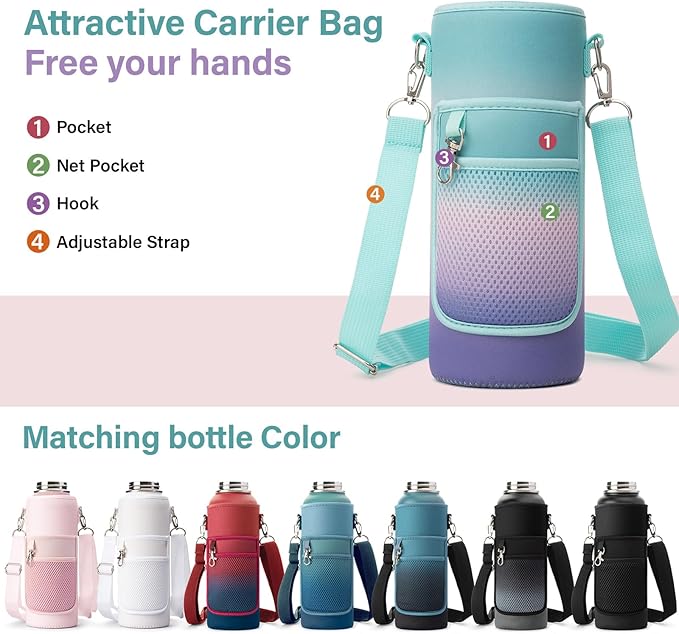 Insulated Water Bottle | Thickened Stainless Steel Vacuum Metal | Portable Sports Water Jug for Gym and Hiking with Straw, Carrier Bag, Handle Strap | BPA-Free 40 oz