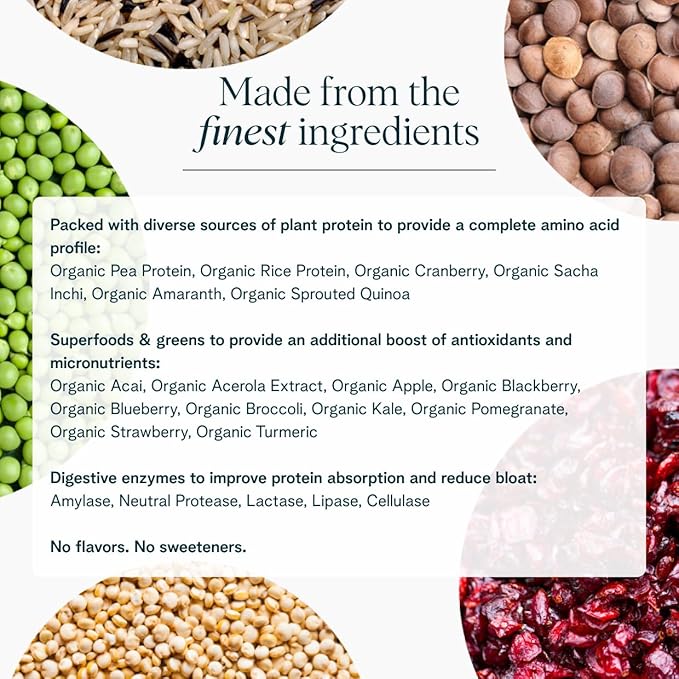 Ora Organic Vegan Protein Powder - 23g Plant Based Pea Protein + Superfood for Women and Men - Unsweetened & Unflavored - 20 Servings, No Erythritol, Keto-Friendly, Gluten-Free, Paleo, Soy-Free