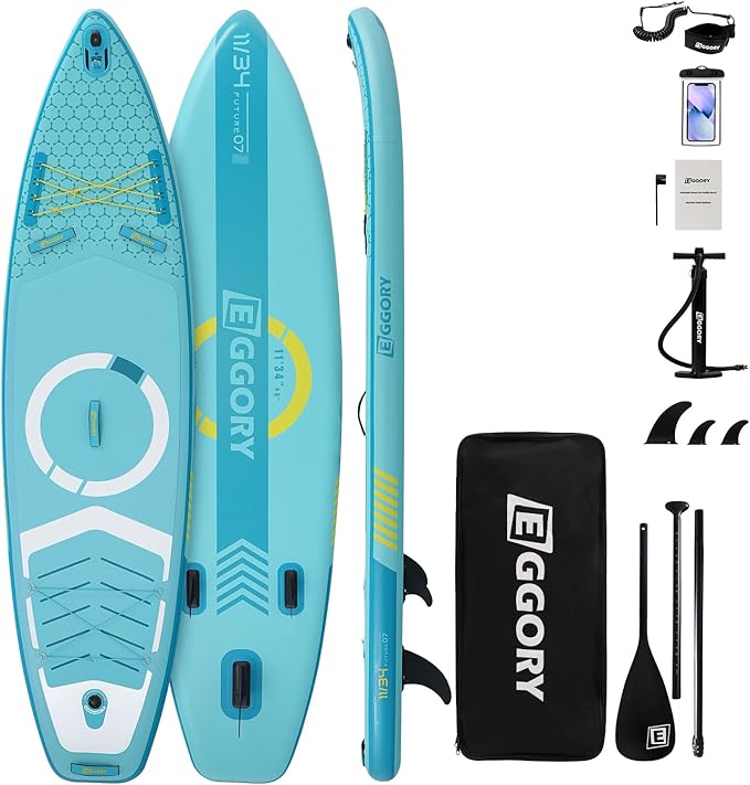 Inflatable Paddle Board,Stand Up Paddle Board Set, Extra Wide SUP Board with Removable Fin, Floating Paddle, Hand Pump, Waterproof Phone Pouch,Traveling Board