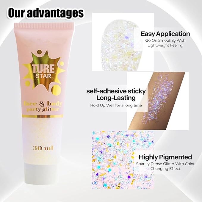 Go Ho Chameleon Light Purple Body Glitter Gel,Color Changing Light Purple Face Glitter,Holographic Fine Chunky Sequins Glitters,Reflective Sparkly Festival Rave Accessories