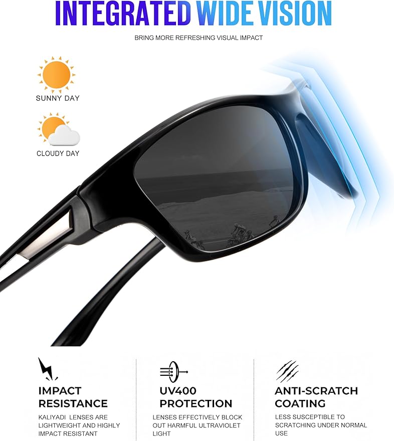 KALIYADI Polarized Sunglasses for Men, Sports Sun Glasses for Driving Cycling Fishing with UV protection