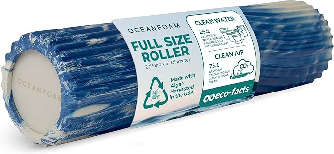 Oceanfoam Tidal Roller - Royal Marbled - Muscle Massage Foam Roller for Back Pain & Stretching - Firm and Ergonomic Wide Wave Textured - Yoga, Athletics, & Wellness - Full Size, 20" x 5"