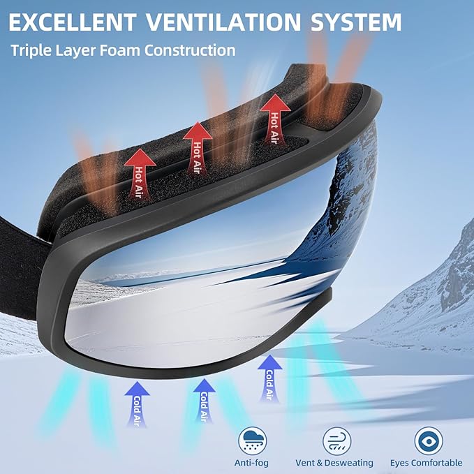 Freela Ski Goggles OTG Men Women, Over Glasses Snow Snowboard Sports Goggles for Adult Youth 100% UV400 Protection Anti Fog