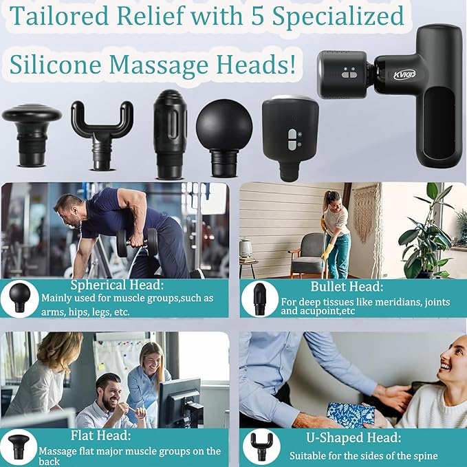 Mini Massage Gun with Heat and Cold Head, Percussion Muscle Massager with 4 Attachments, Portable Hand Held Massager Gun for Pain Relief, Rechargeable Small Massage Gun for Office, Home, Athletes