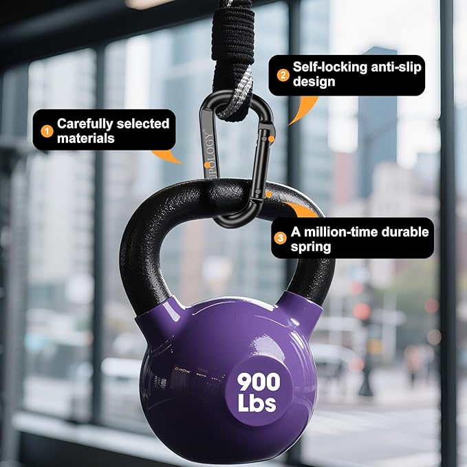 10 PCS Carabiner Clips, Heavy Duty Carabiners D Ring Hook, 900 LBS 2.5" Steel Black Carabeaner Clip Multipurpose for Key Chain, Camping, Hiking, Gym, Backpacking, Pet Leash