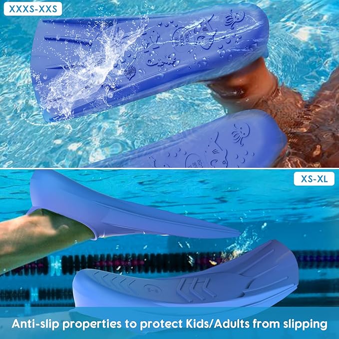 Gintenco Swim Fins, Kids Swim Training Fins for Lap Swimming, Travel Size Flippers with Mesh Bag, Silicone Swimming Fins for Kids Teens Adults Women Men