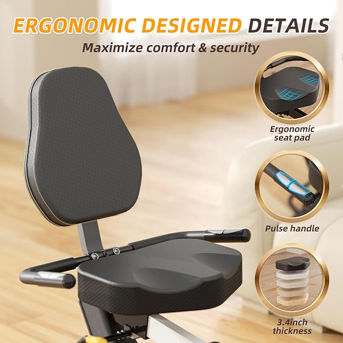 VANSWE Recumbent Exercise Bike, Recumbent Stationary Bikes for Home 400 LBS Weight Capacity, Exercise Bike for Home Seniors with Smart App and Bluetooth Connectivity, LED Display, Pulse Handle