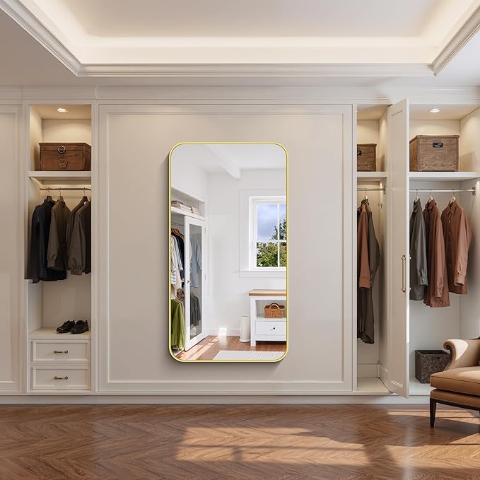 FORBATH 30x55 Inch Gold Bathroom Mirror for Over Sink, Large Rectangular Wall Mirror with Metal Frame, Rounded Corners for Bathroom, Bedroom, Entryway Decor (Horizontal or Vertical)