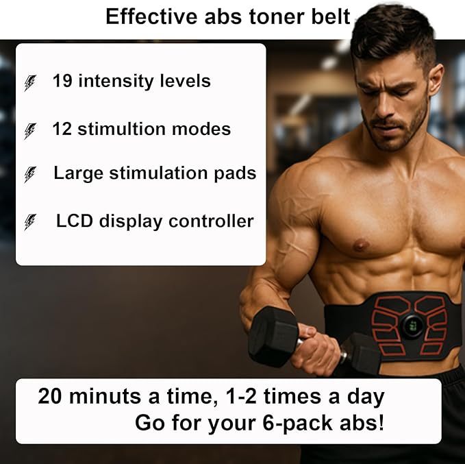 EMS Muscle Stimulator, ABS Stimulator, Abdominal Toning Belt Home Office Fitness Workout Equipment for Abdomen