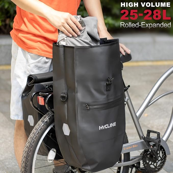 Hycline Waterproof Bike Panniers Bag: Bicycle Rear Rack Bags 28L Large Capacity with Dual Carrying Handle and Shoulder Strap for Commuting Cycling Traveling Touring Shopping - 1PC
