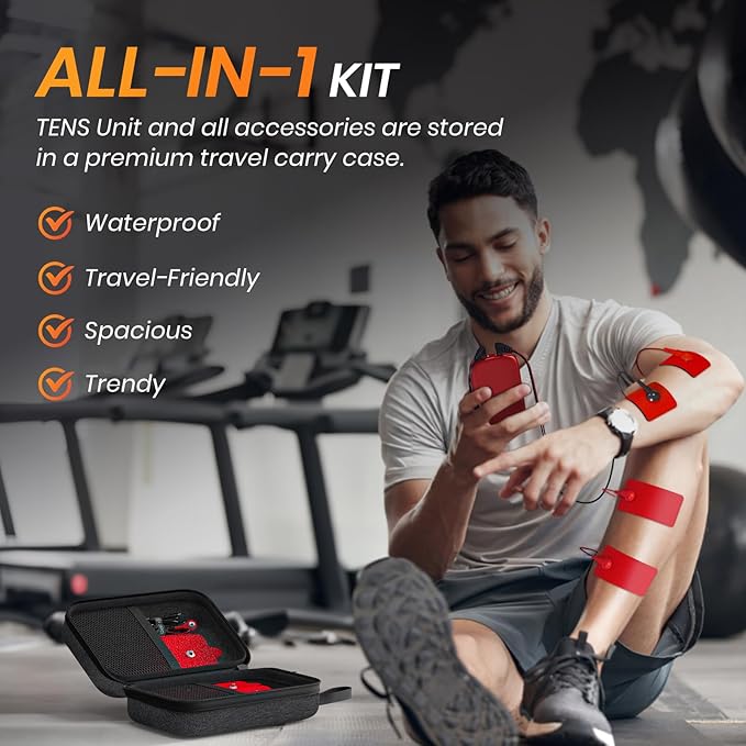 Dual Channel TENS Unit Muscle Stimulator, 3-in-1 EMS TENS Machine with 24 Modes & 40 Levels, Rechargeable EMS Massager for Neck, Shoulder, Sciatica & Back Pain Relief with 12 Pads, EVA Case