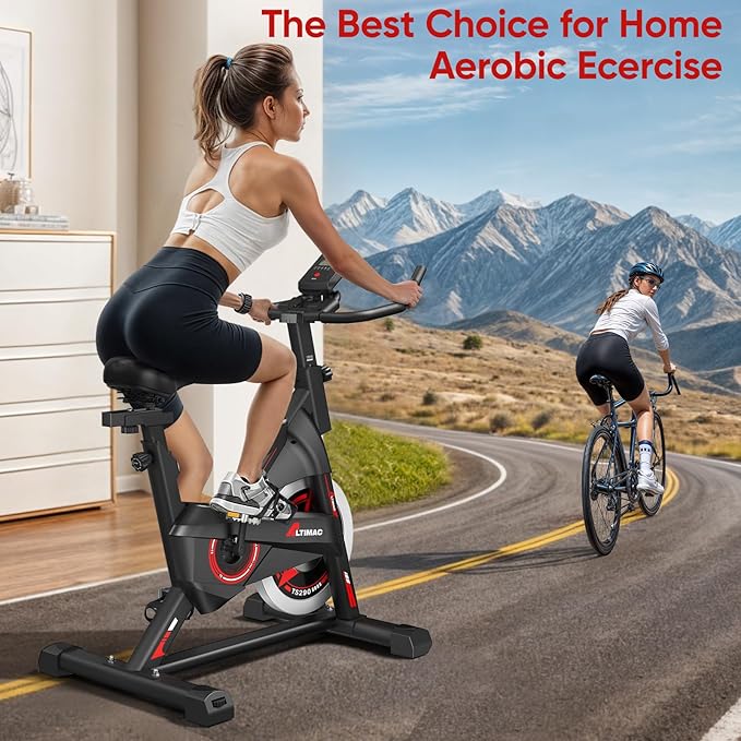 Exercise Bike, Stationary Bike for Home/Indoor Cycling Bike Silent Belt Drive, Stationary Bike with 300lbs Weight Capacity w/Comfortable Seat Cushion & Tablet Mount