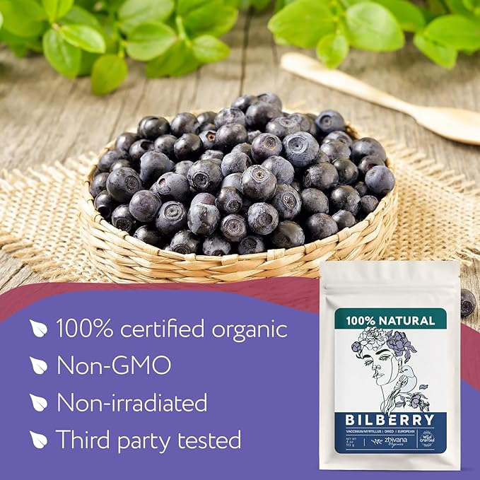 Wild Bilberry Dried Fruits (4 oz.) – Bilberry Tea - Superfood berries -Whortleberry (Vaccinium myrtillus) - Antioxidant, Immunity, Heart Health