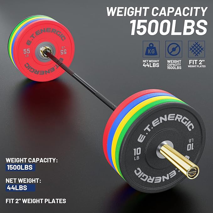 7ft Olympic Barbell Bar 45LB Load 1500lbs Capacity Available, for Gym Home Exercises, Weightlifting, Powerlifting for 2" Olympic Plates